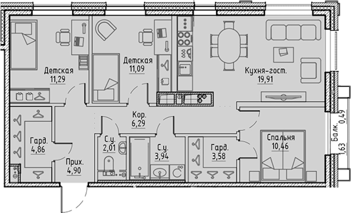 3-комнатная квартира 78.82 м², 5/10 эт., ЖК «LEGENDA Сампсониевский 32»